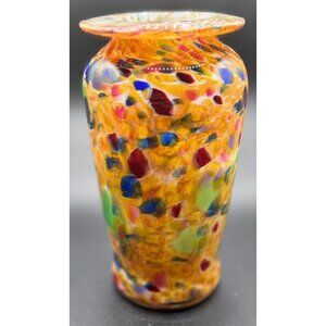Vintage Claude Kurtz CWK 2001 End of Day Confetti Orange Blue Green Glass Vase
